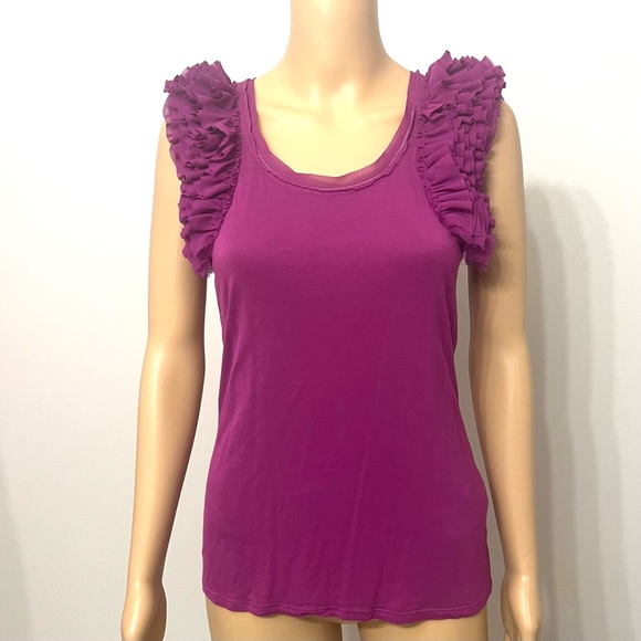 Ted Baker Tops - Ted Baker Bright Womens Purple Fuschia Ruffle Sleeve T-Shirt Top Size 2 US 6